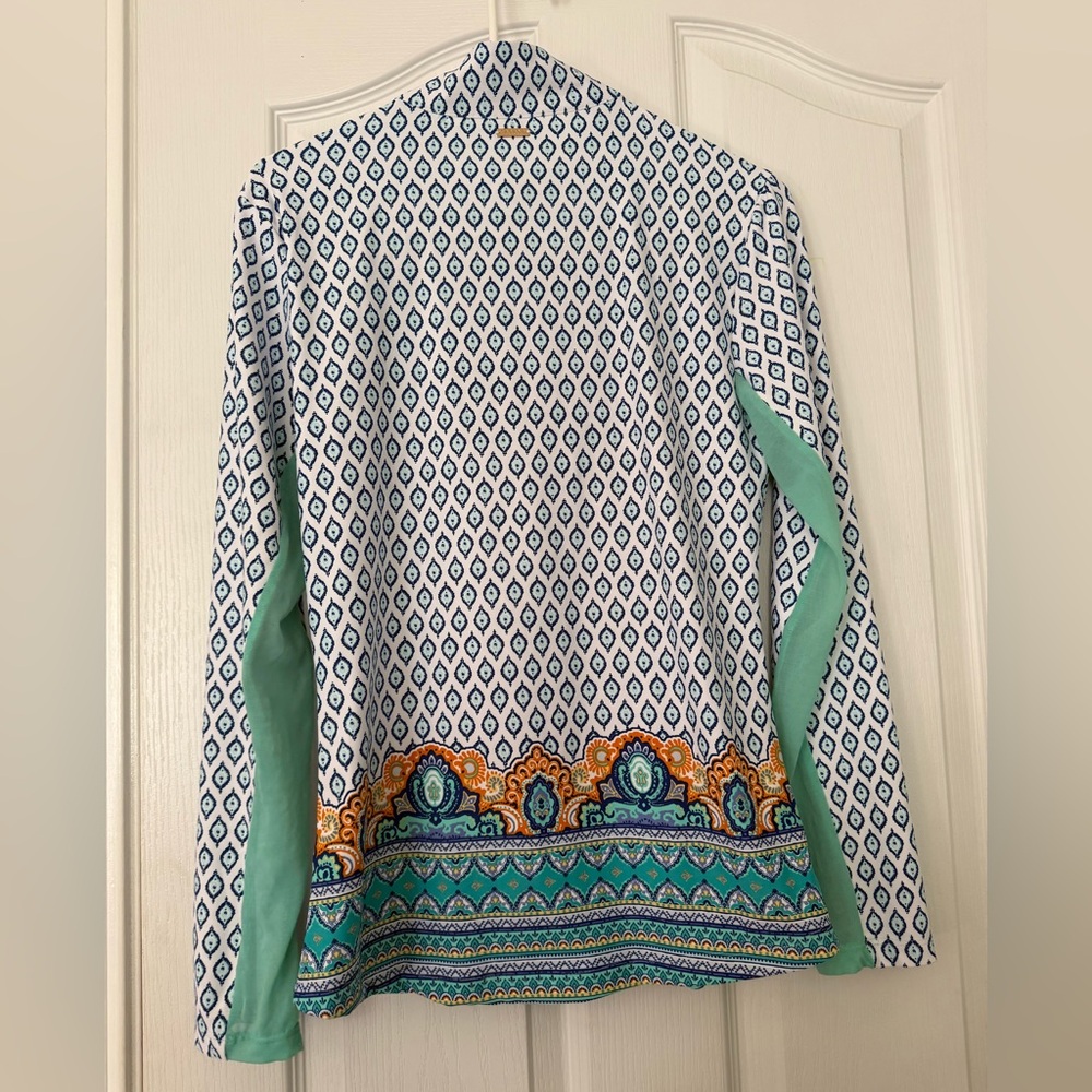 Cabana Life Blue and Green Patterned Long Sleeve Top - Picture 7 of 8